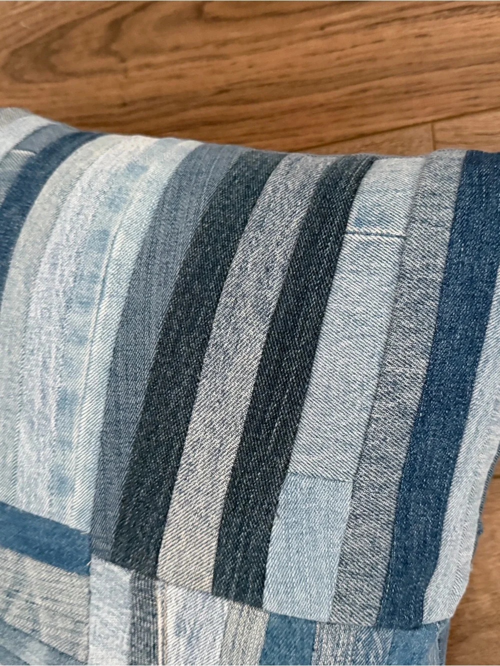 Striped Denim Patchwork Throw Pillow - Blue 12x12